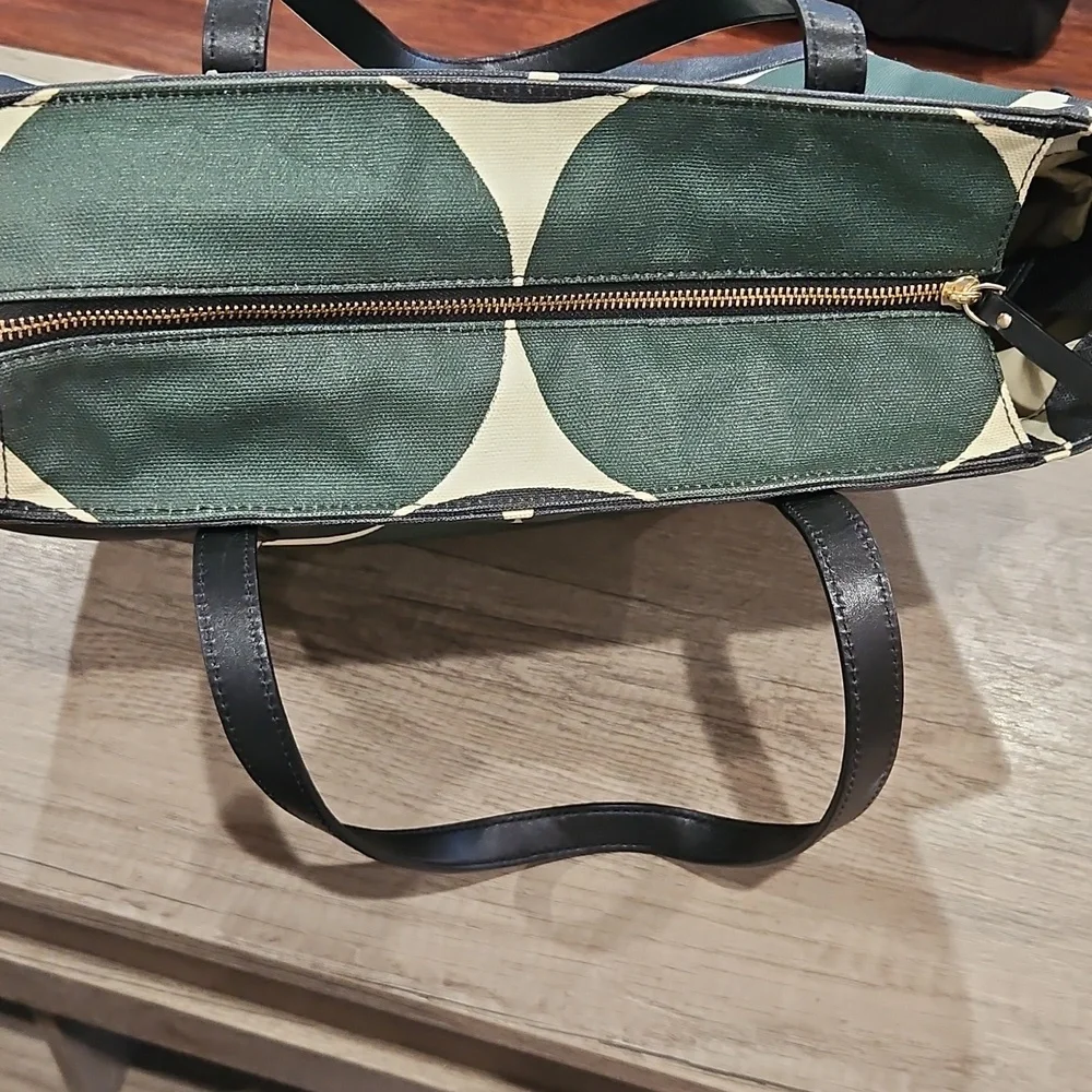 Kate Spade Dark Green & Cream Circle Diaper Tote with changing mat